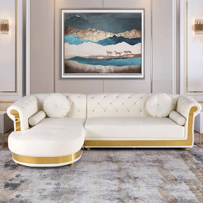 Dodiy Modern L-Shaped White Corner Sectional Sofa 5-Seater Leather with Chaise Pillows (Left Chaise ) - Homary