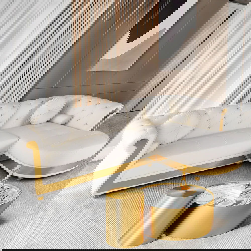 Dodiy Modern L-Shaped White Corner Sectional Sofa 5-Seater Loveseat with Chaise Pillows (Right Chaise) - 