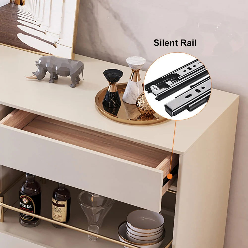 Dolawn 1400mm Light Khaki Sideboard Buffet Tempered Glass Doors & Shelf Tray Wine Rack - 