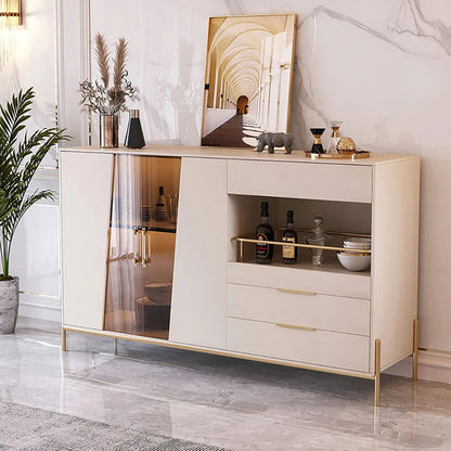 Dolawn 1400mm Light Khaki Sideboard Buffet Tempered Glass Doors & Shelf Tray Wine Rack - 