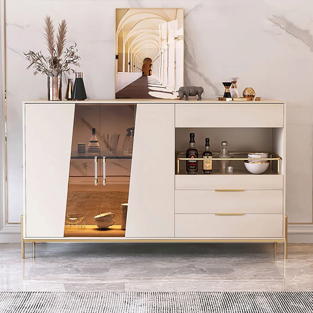 Dolawn 1400mm Light Khaki Sideboard Buffet Tempered Glass Doors & Shelf Tray Wine Rack - 