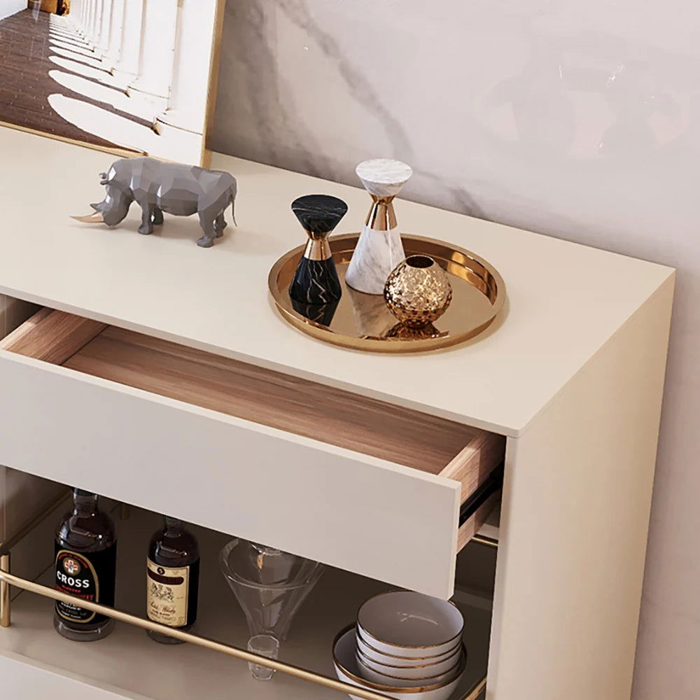 Dolawn 1400mm Light Khaki Sideboard Buffet Tempered Glass Doors & Shelf Tray Wine Rack - 