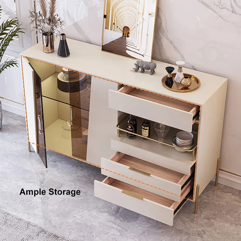 Dolawn 1400mm Light Khaki Sideboard Buffet Tempered Glass Doors & Shelf Tray Wine Rack - 