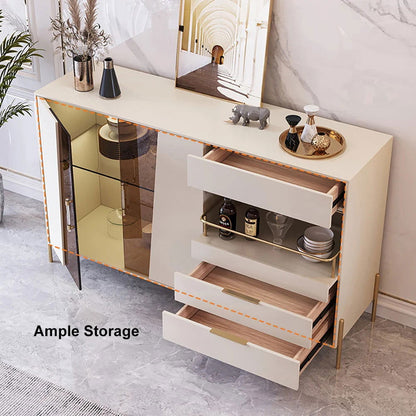 Dolawn 1400mm Light Khaki Sideboard Buffet Tempered Glass Doors & Shelf Tray Wine Rack - 