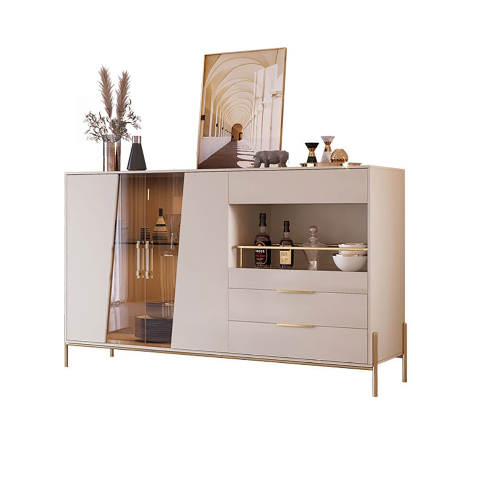Dolawn Modern 1400mm Black Sideboard Buffet Tempered Glass Doors & Shelf Tray Wine Rack - 