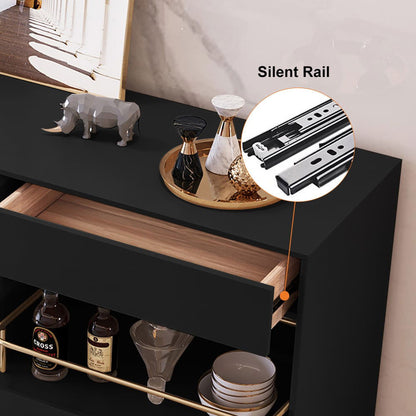 Dolawn Modern 1400mm Black Sideboard Buffet Tempered Glass Doors & Shelf Tray Wine Rack - 