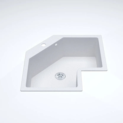 Drop In Corner Irregular Kitchen Sink White 25" Quartz - 