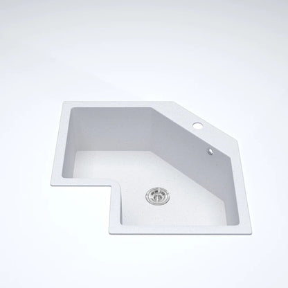 Drop In Corner Irregular Kitchen Sink White 25" Quartz - 