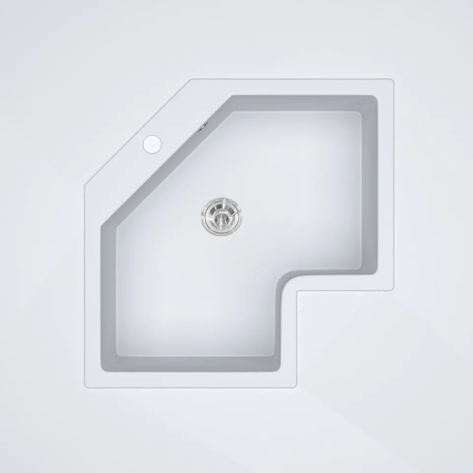 Drop In Corner Irregular Kitchen Sink White 25" Quartz - 