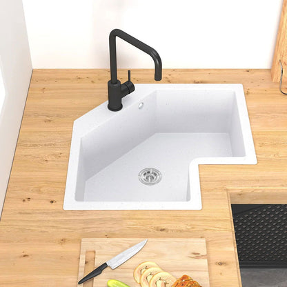 Drop In Corner Irregular Kitchen Sink White 25" Quartz - 