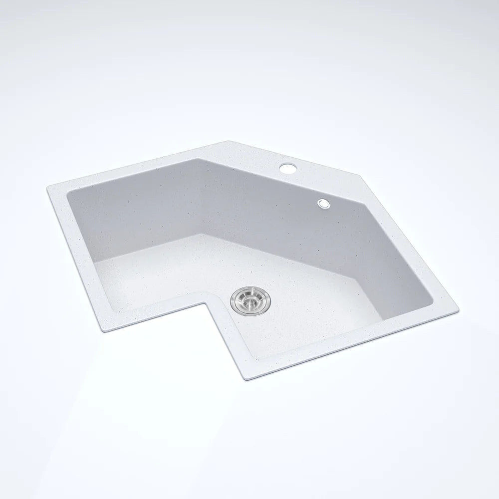 Drop In Corner Irregular Kitchen Sink White 25" Quartz - 