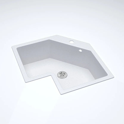 Drop In Corner Irregular Kitchen Sink White 25" Quartz - 