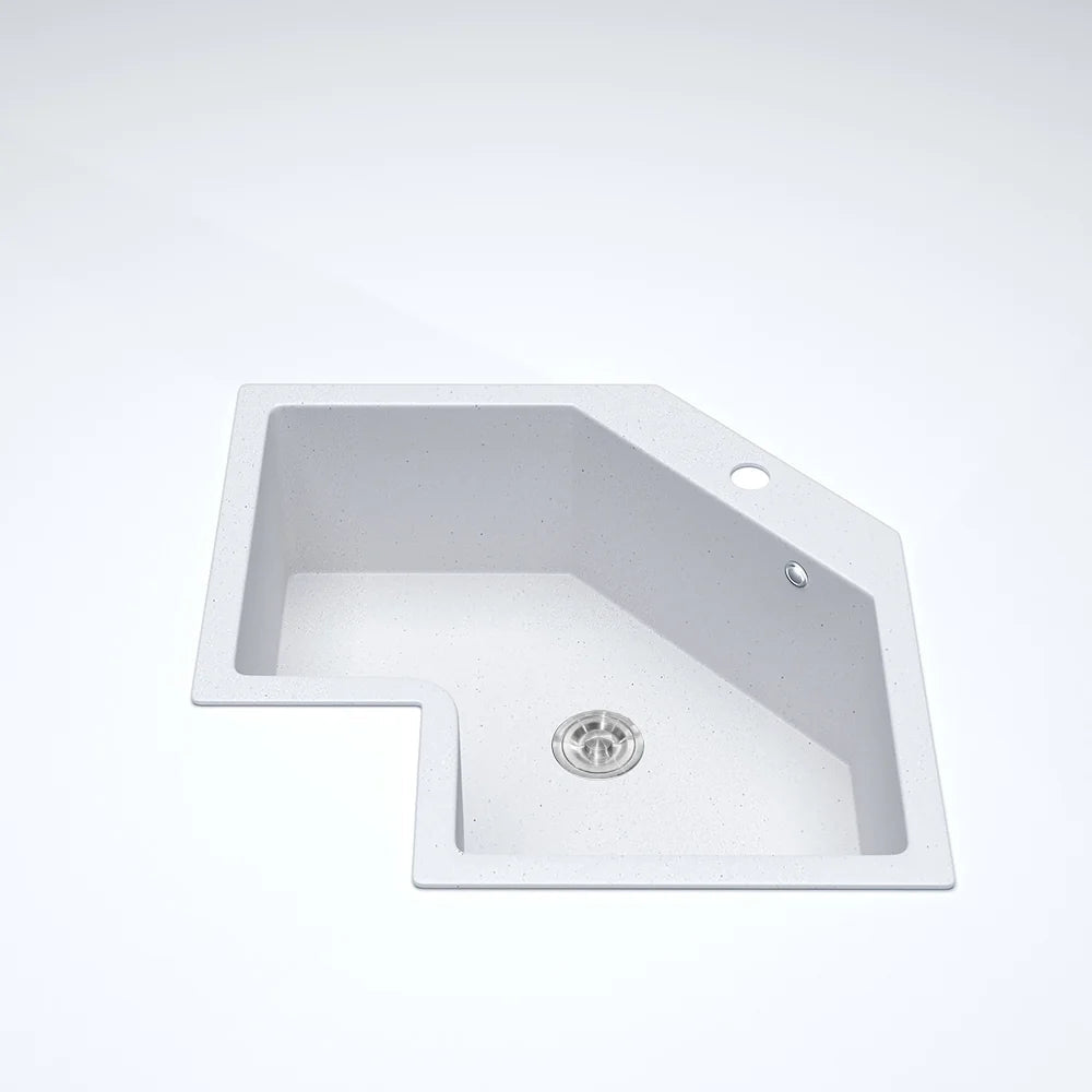 Drop In Corner Irregular Kitchen Sink White 25" Quartz - Homary