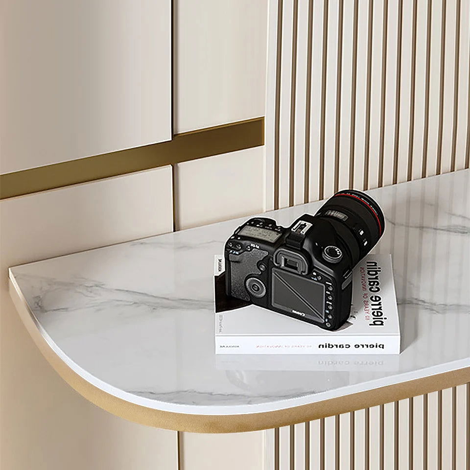 Duo 1000mm White Console Table Modern Accent Table For Entryway with Sintered Stone Top - 