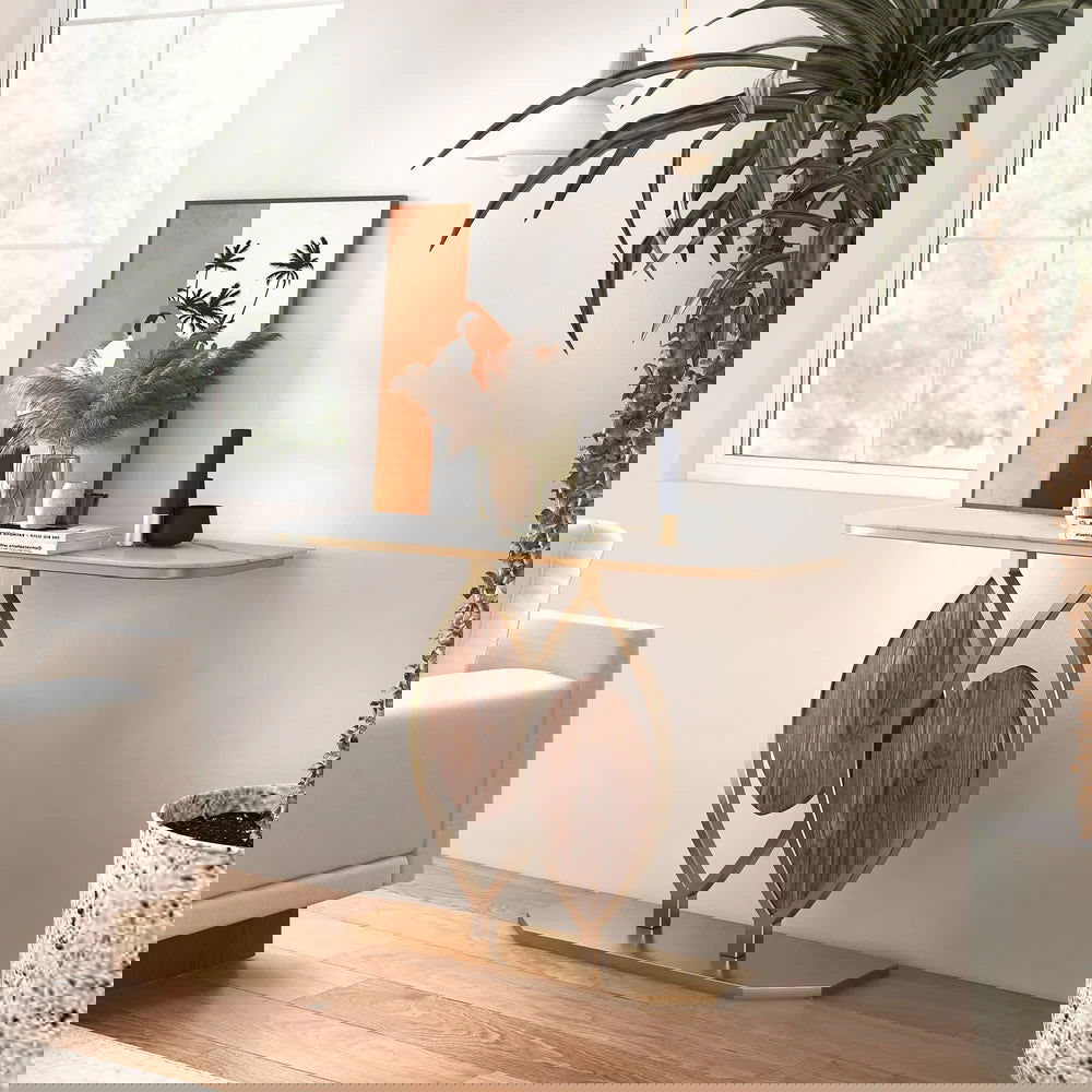 Duo 1000mm White Console Table Modern Accent Table For Entryway with Sintered Stone Top - 