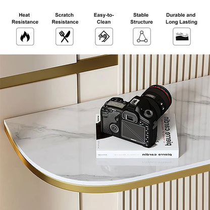 Duo 1000mm White Console Table Modern Accent Table For Entryway with Sintered Stone Top - 