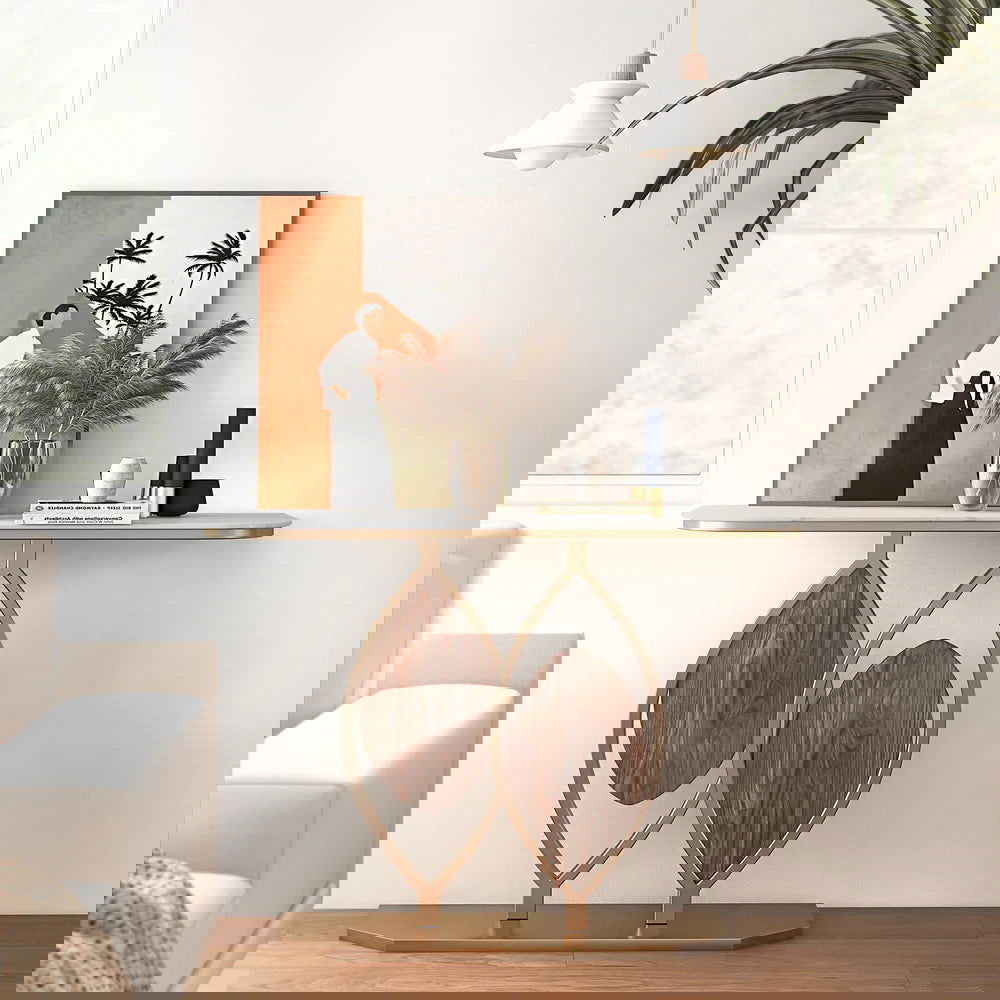 Duo 1000mm White Console Table Modern Accent Table For Entryway with Sintered Stone Top - Homary