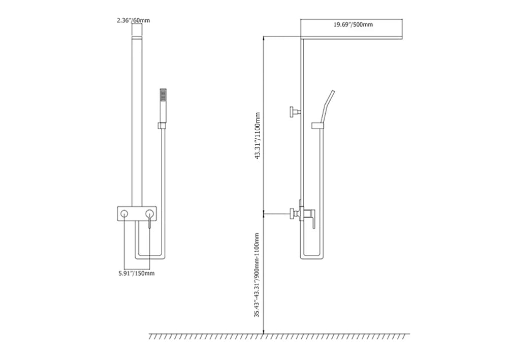 Exposed Brushed Gold Wall-Mount Rain Shower Set with Hand Shower - 