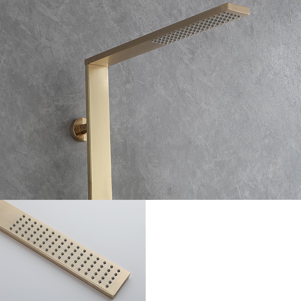 Exposed Brushed Gold Wall-Mount Rain Shower Set with Hand Shower - 