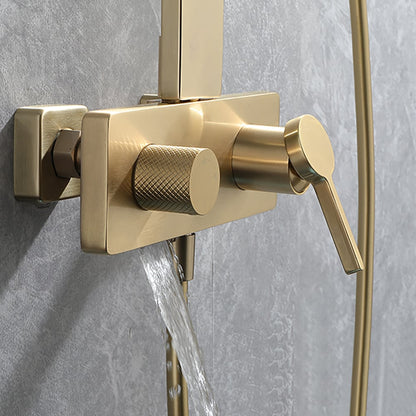 Exposed Brushed Gold Wall-Mount Rain Shower Set with Hand Shower - 