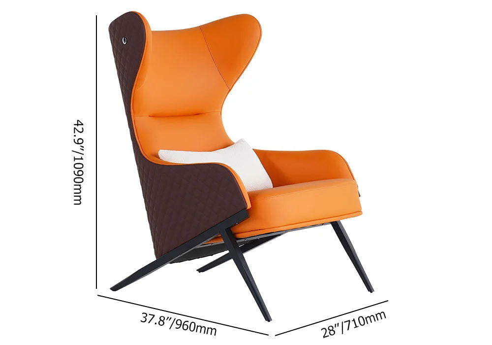 Faux Brown Leather Wingback Lounge Chair with Gold Trestle Base - 