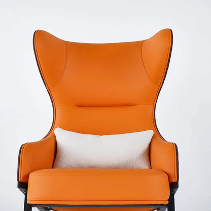 Faux Brown Leather Wingback Lounge Chair with Gold Trestle Base - 