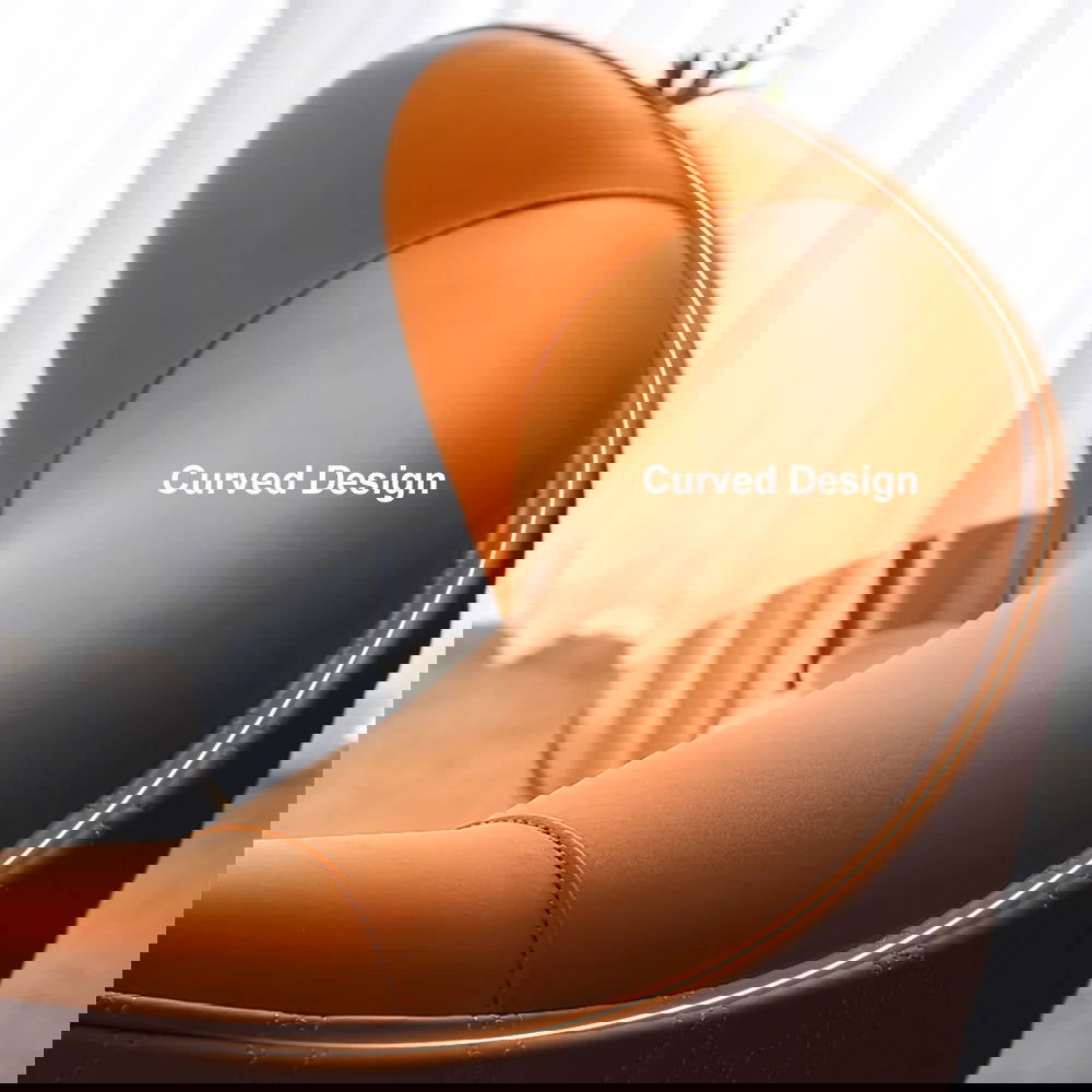 Faux Brown Leather Wingback Lounge Chair with Gold Trestle Base - 