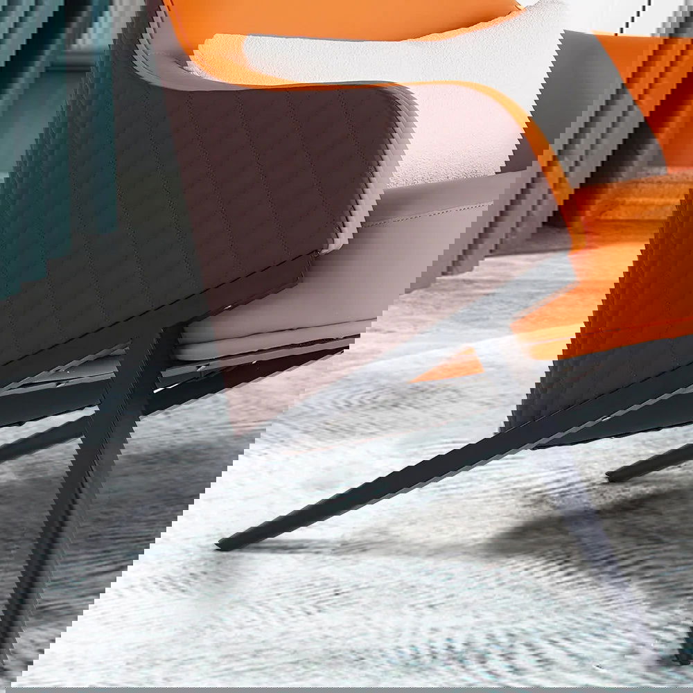 Faux Brown Leather Wingback Lounge Chair with Gold Trestle Base - 