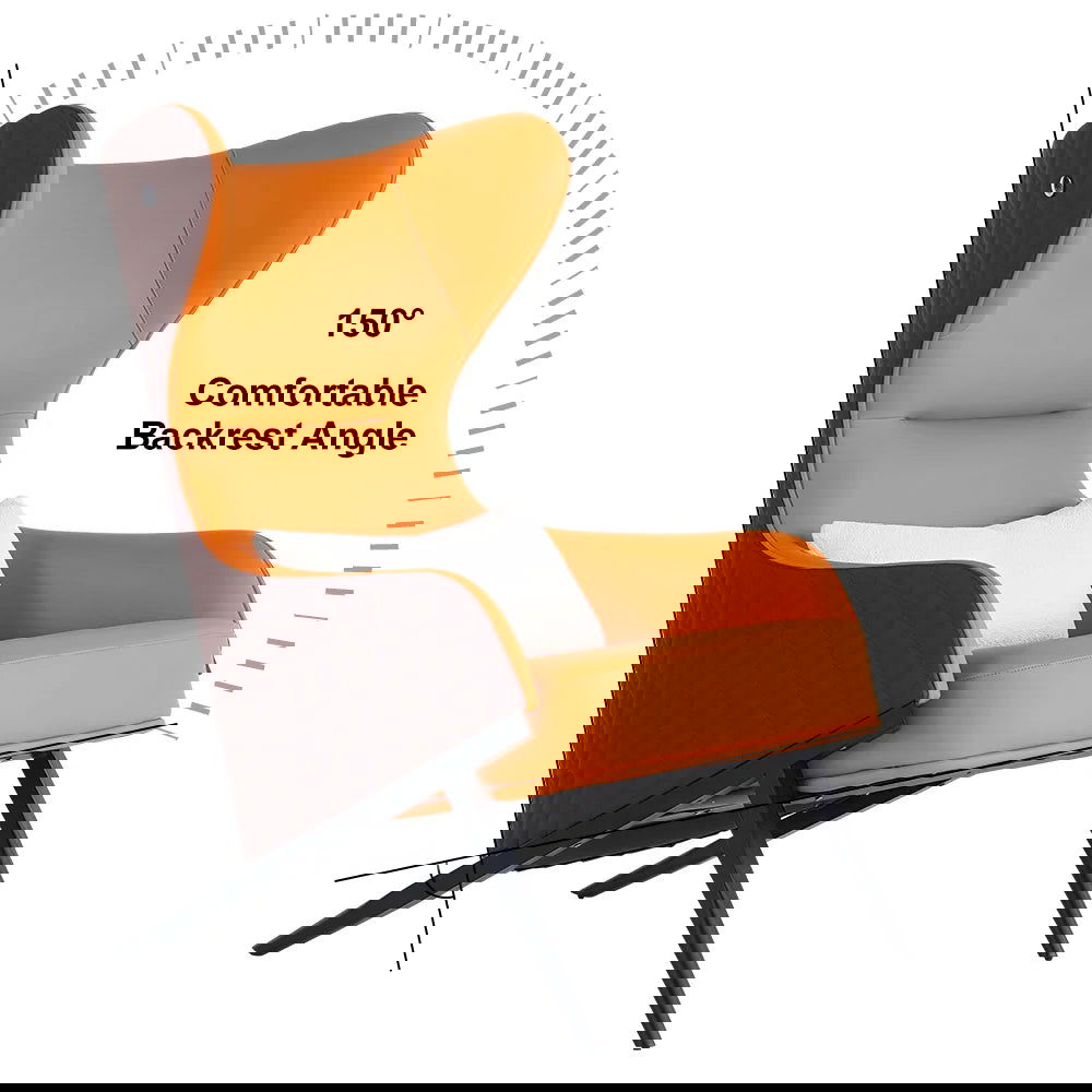 Faux Brown Leather Wingback Lounge Chair with Gold Trestle Base - 