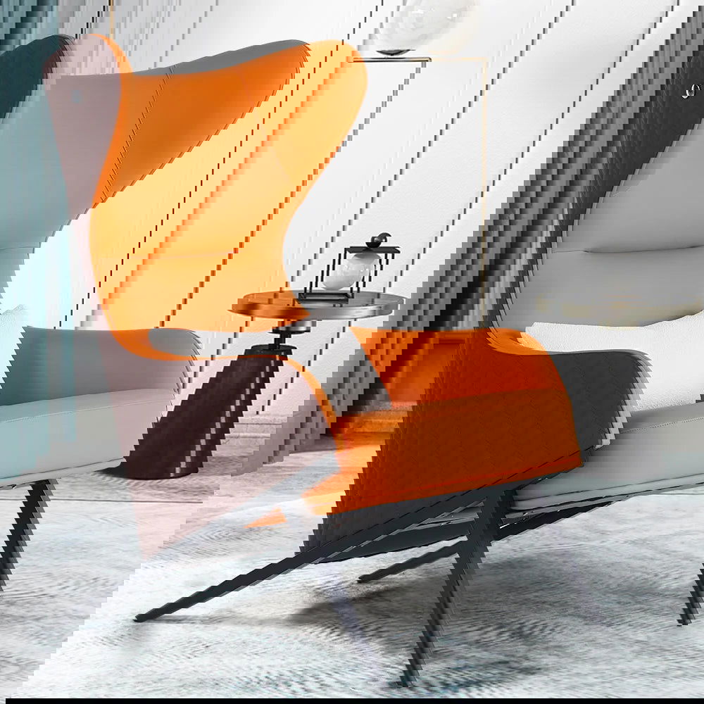 Faux Brown Leather Wingback Lounge Chair with Gold Trestle Base - Homary