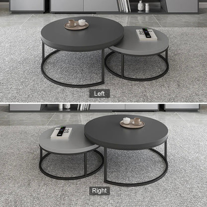 Fero 2 Pieces Modern Wood Grey & Black Round Nesting Coffee Table for Living Room - 