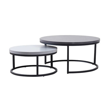 Fero 2 Pieces Modern Wood Grey & Black Round Nesting Coffee Table for Living Room - 