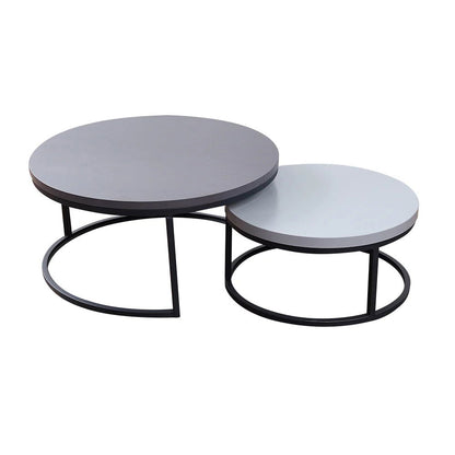 Fero 2 Pieces Modern Wood Grey & Black Round Nesting Coffee Table for Living Room - 