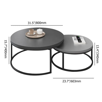 Fero 2 Pieces Modern Wood Grey & Black Round Nesting Coffee Table for Living Room - 
