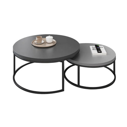 Fero 2 Pieces Modern Wood Grey & Black Round Nesting Coffee Table for Living Room - 