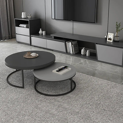 Fero 2 Pieces Modern Wood Grey & Black Round Nesting Coffee Table for Living Room - Homary