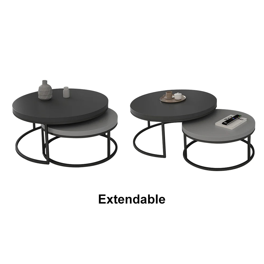Fero Minimalist Rectangle Gray Extendable TV Stand & Wood Round Nesting Coffee Table - 