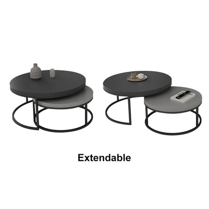 Fero Minimalist Rectangle Gray Extendable TV Stand & Wood Round Nesting Coffee Table - 
