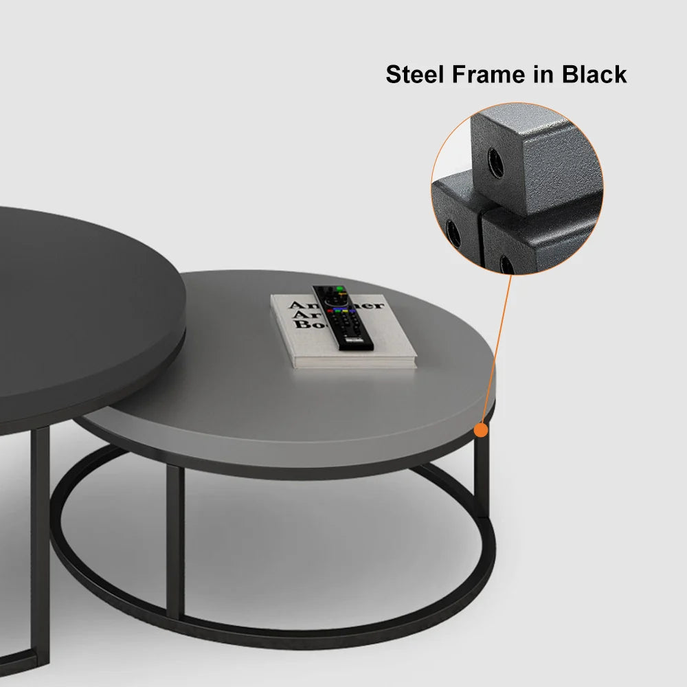 Fero Minimalist Rectangle Gray Extendable TV Stand & Wood Round Nesting Coffee Table - 