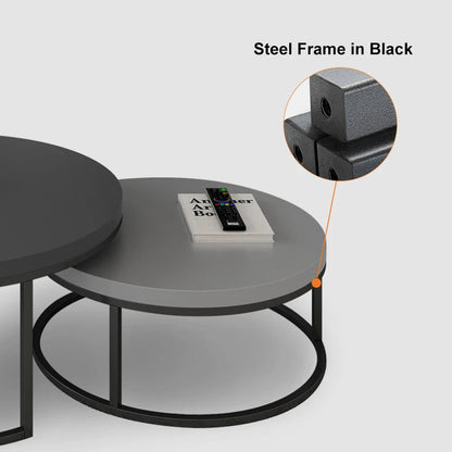 Fero Minimalist Rectangle Gray Extendable TV Stand & Wood Round Nesting Coffee Table - 