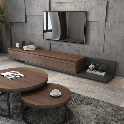 Fero Minimalist Retracted & Extendable 3 Drawers TV Stand & Round Nesting Coffee Table - 