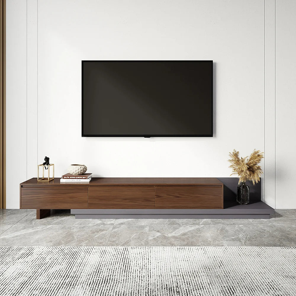 Fero Minimalist Retracted & Extendable 3 Drawers TV Stand & Round Nesting Coffee Table - 