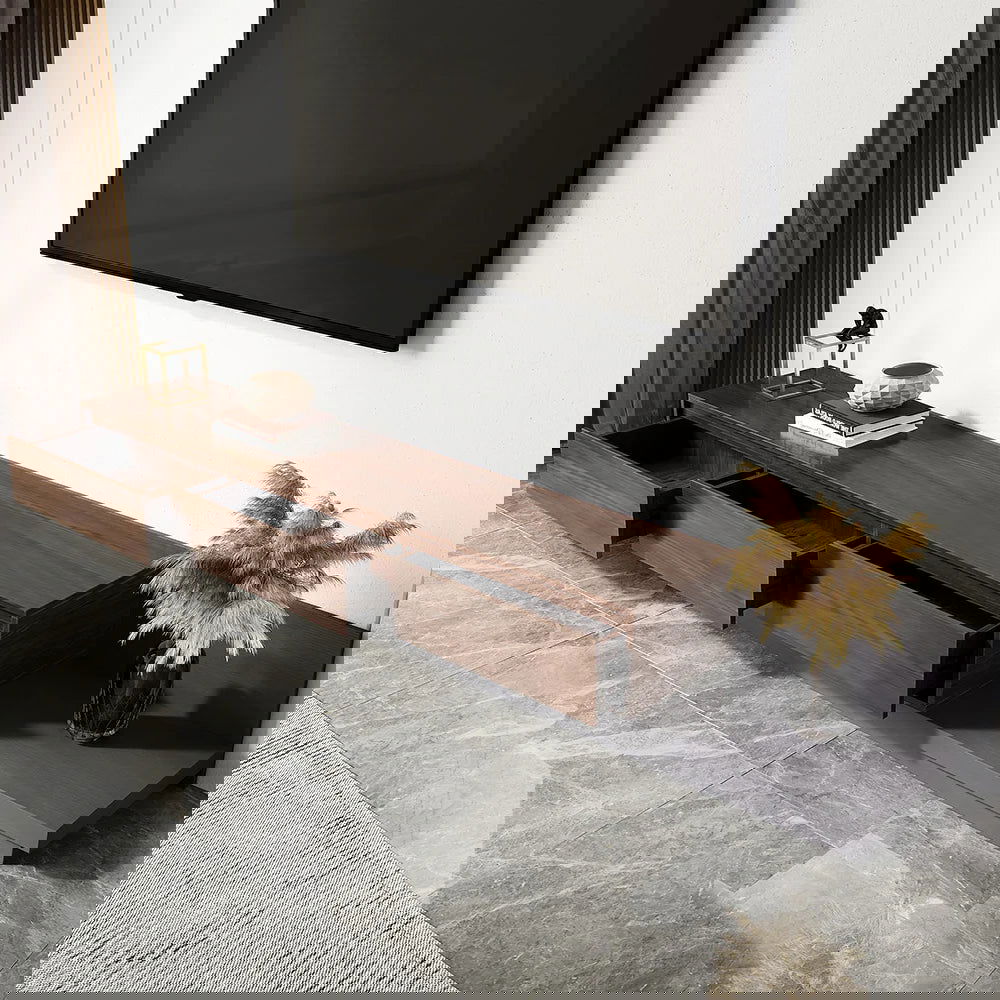 Fero Minimalist Retracted & Extendable 3 Drawers TV Stand & Round Nesting Coffee Table - 