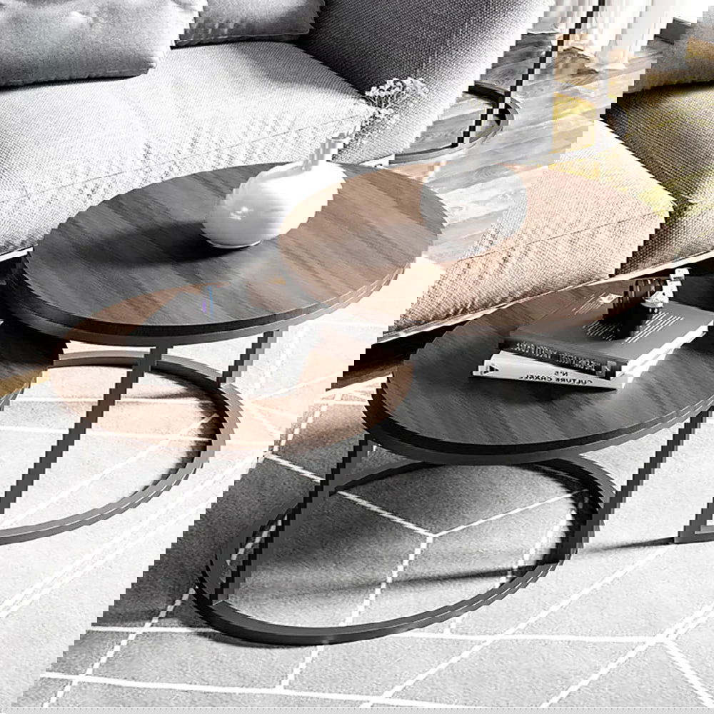 Fero Minimalist Retracted & Extendable 3 Drawers TV Stand & Round Nesting Coffee Table - 