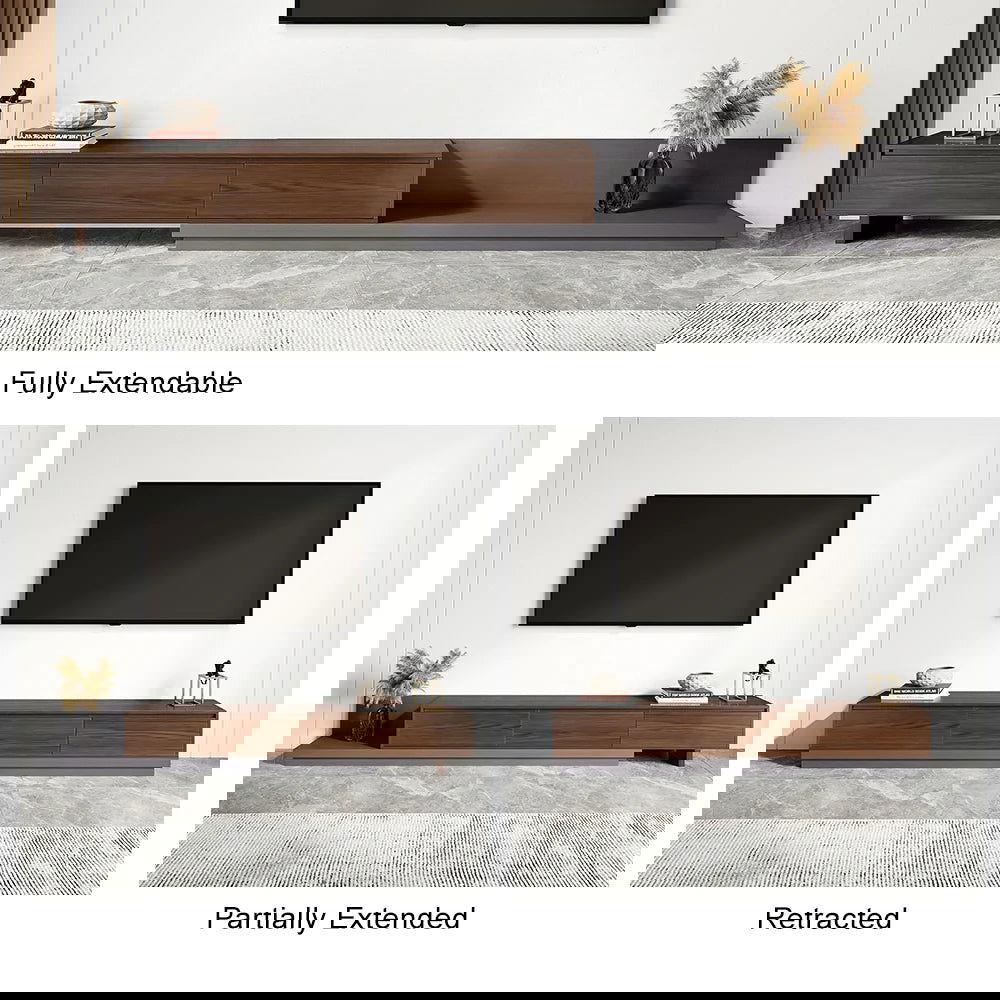 Fero Minimalist Retracted & Extendable 3 Drawers TV Stand & Round Nesting Coffee Table - 