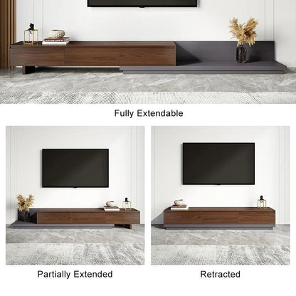 Fero Minimalist Retracted & Extendable 3 Drawers TV Stand & Round Nesting Coffee Table - 