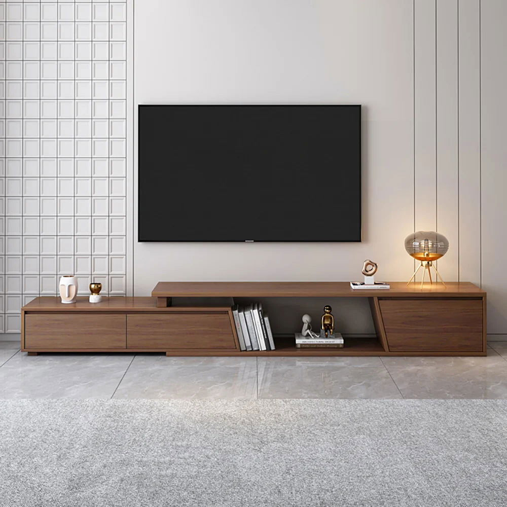 Fero Minimalist Walnut Rectangle Extendable TV Stand & Round Nesting Coffee Table Set - 