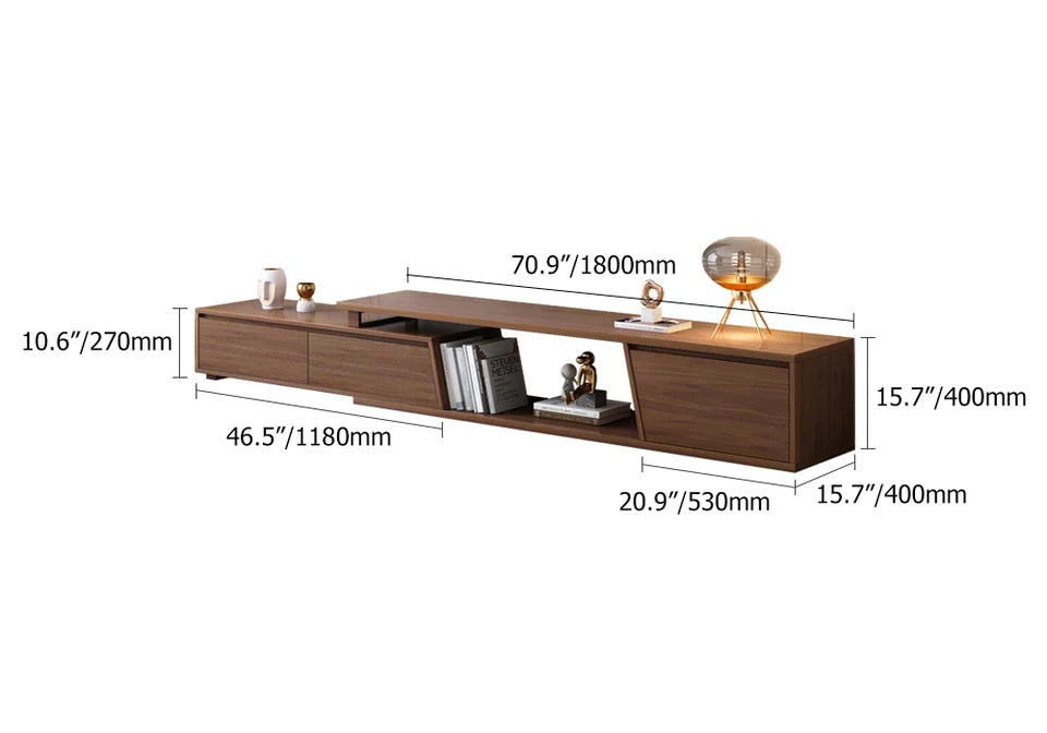 Fero Minimalist Walnut Rectangle Extendable TV Stand & Round Nesting Coffee Table Set - 