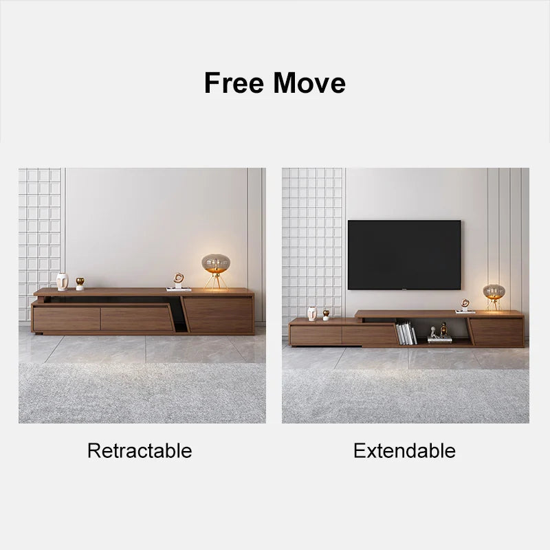 Fero Minimalist Walnut Rectangle Extendable TV Stand & Round Nesting Coffee Table Set - 