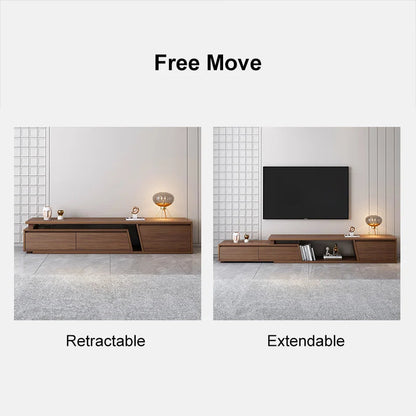 Fero Minimalist Walnut Rectangle Extendable TV Stand & Round Nesting Coffee Table Set - 